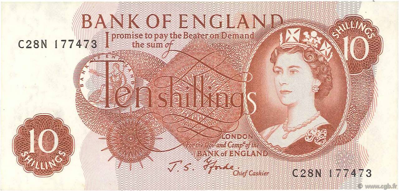 10 Shillings ENGLAND  1966 P.373c VZ