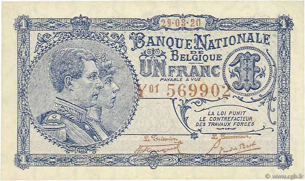 1 Franc BÉLGICA  1920 P.092 EBC+
