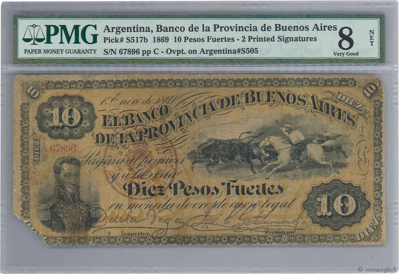 10 Pesos Fuertes ARGENTINIEN  1876 PS.0517b SGE