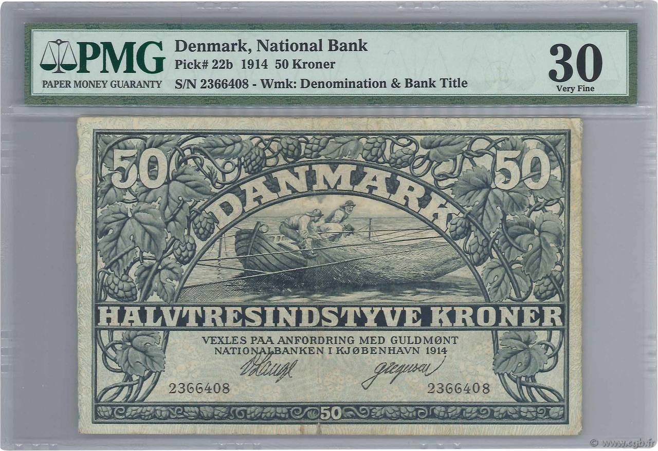 50 Kroner DINAMARCA  1914 P.022b BB