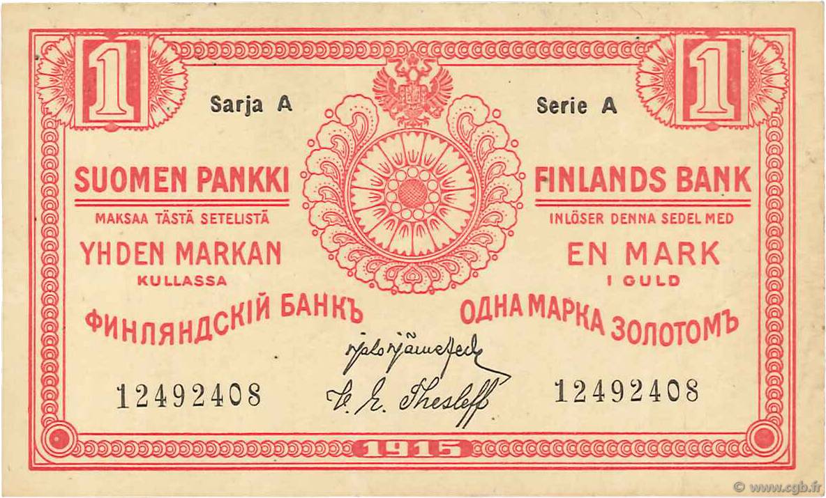 1 Markka FINLAND  1915 P.016b VF+