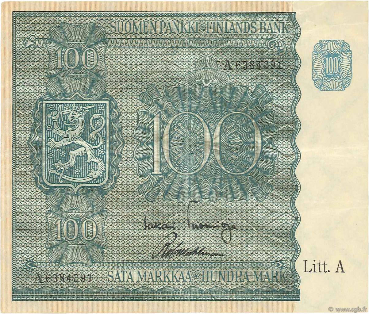 100 Markkaa FINLAND  1945 P.080a VF