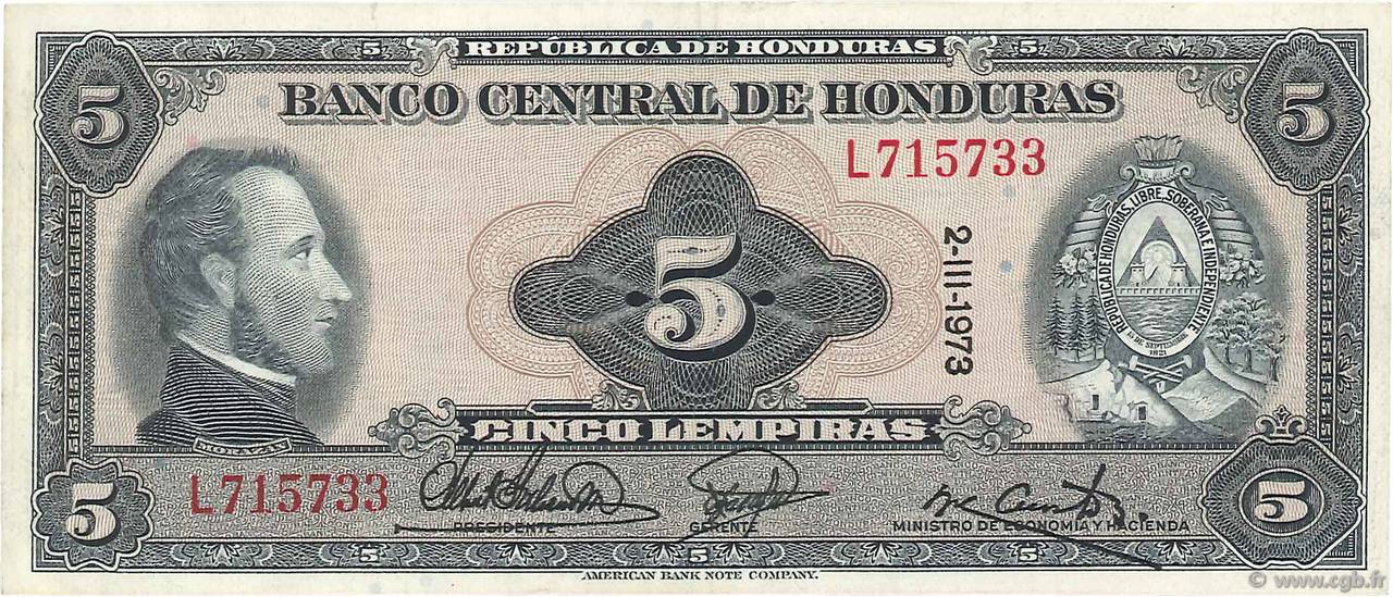 5 Lempiras HONDURAS  1973 P.056b VZ