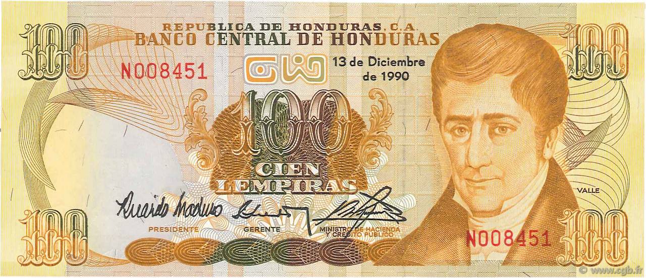 100 Lempiras HONDURAS  1990 P.069c FDC
