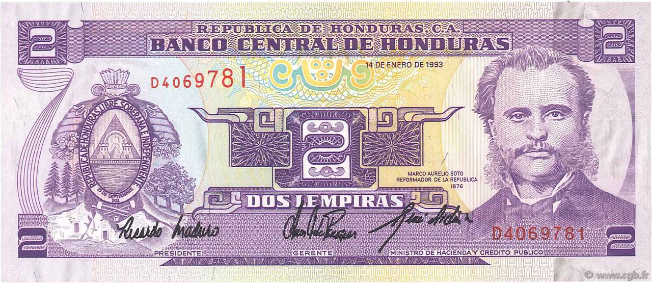 2 Lempiras HONDURAS  1993 P.072a ST