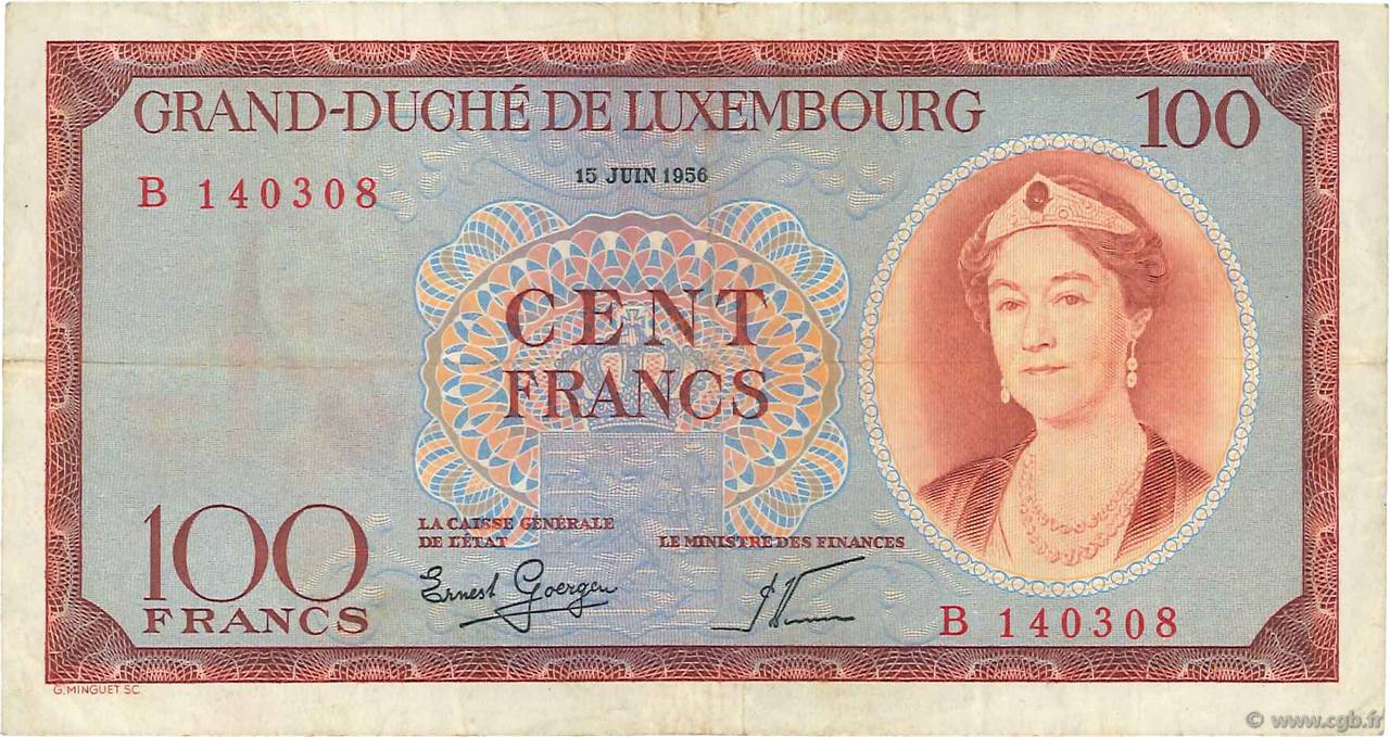100 Francs LUXEMBOURG  1956 P.50a VF
