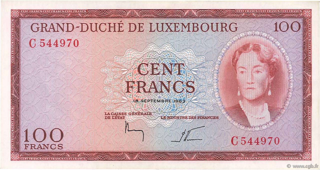 100 Francs LUSSEMBURGO  1963 P.52 SPL+