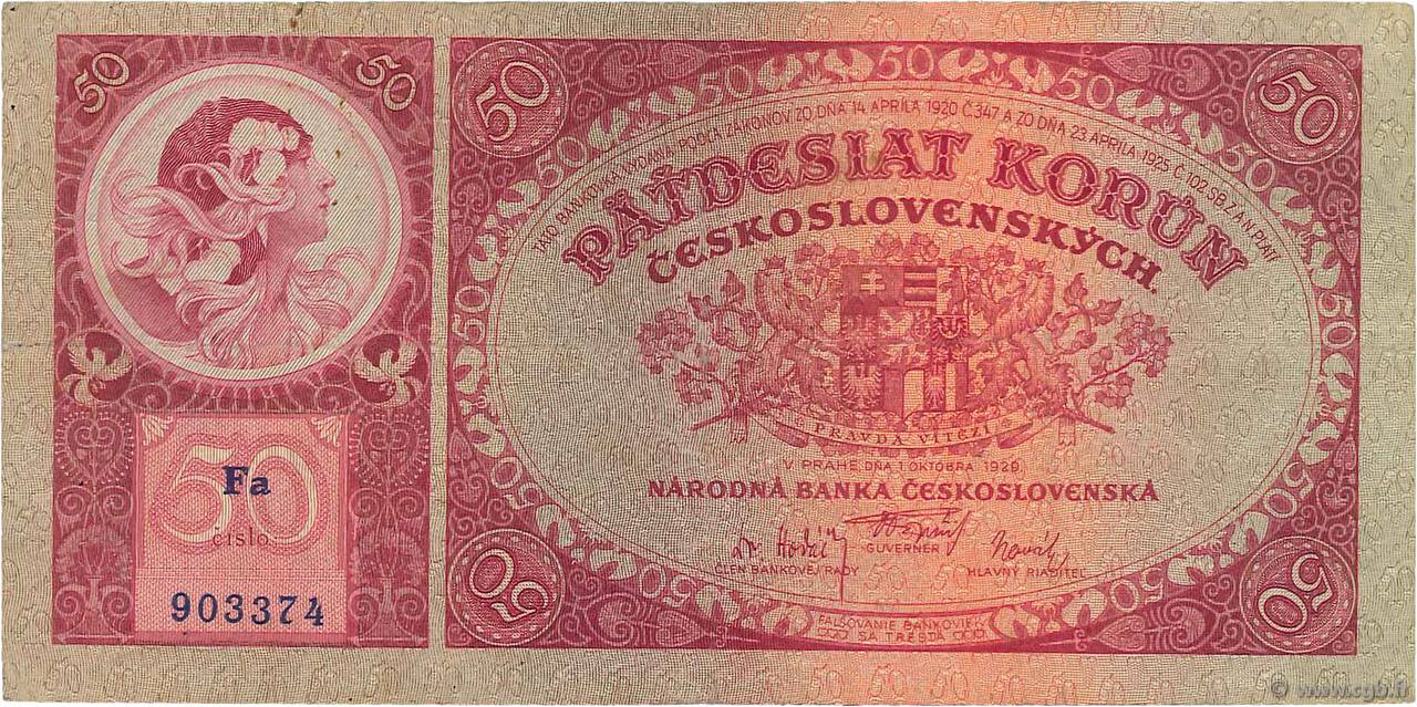 50 Korun CZECHOSLOVAKIA  1929 P.022a VF
