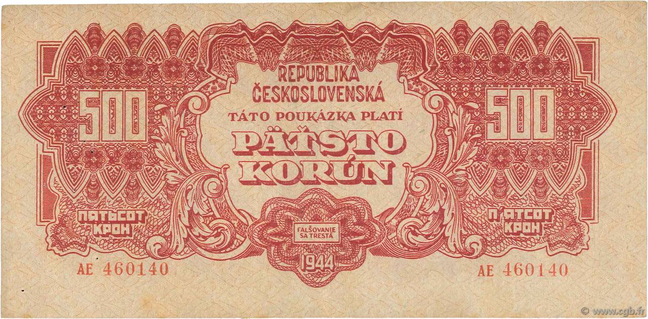 500 Korun CZECHOSLOVAKIA  1944 P.049a VF+