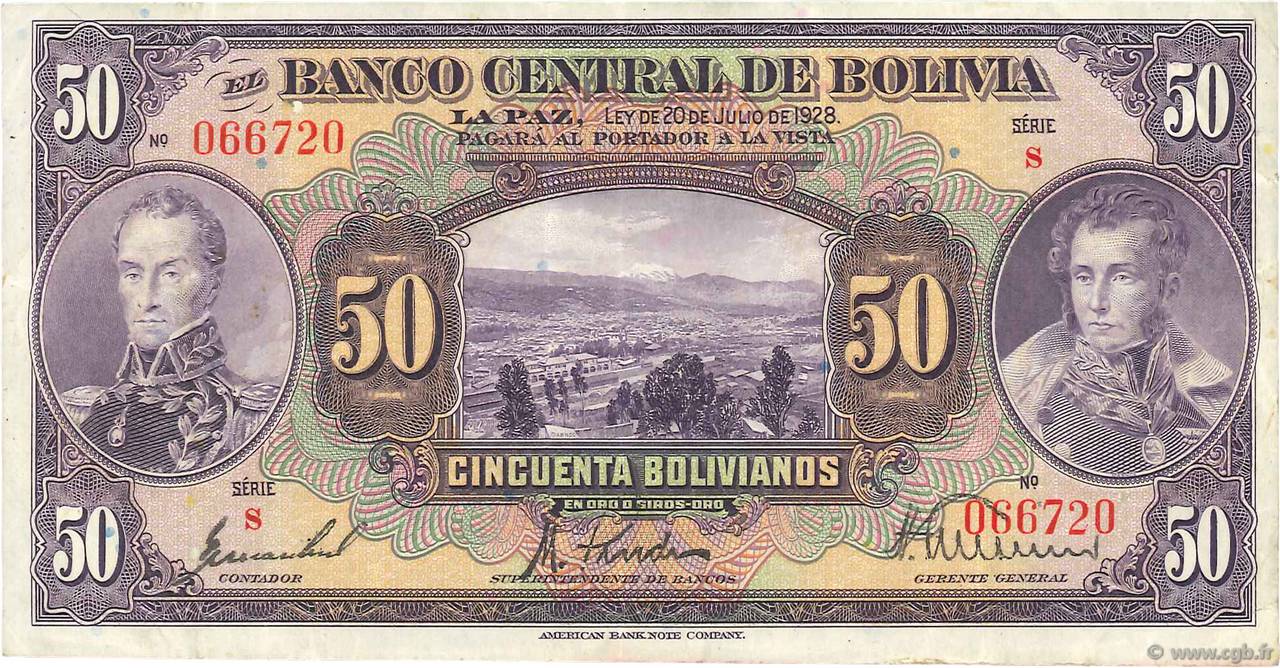 50 Bolivianos BOLIVIA  1928 P.124a MBC