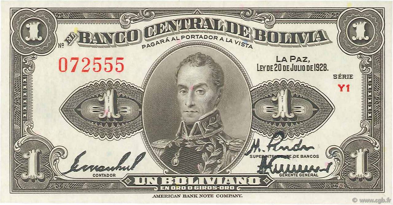 1 Boliviano BOLIVIA  1928 P.119a FDC