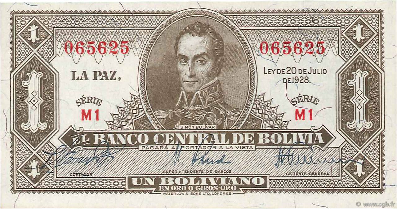 1 Boliviano BOLIVIA  1928 P.128a UNC