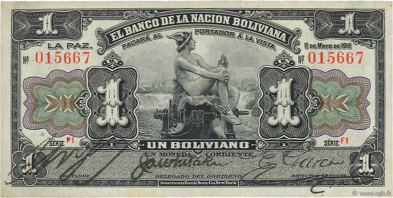 1 Boliviano BOLIVIA  1911 P.102b AU