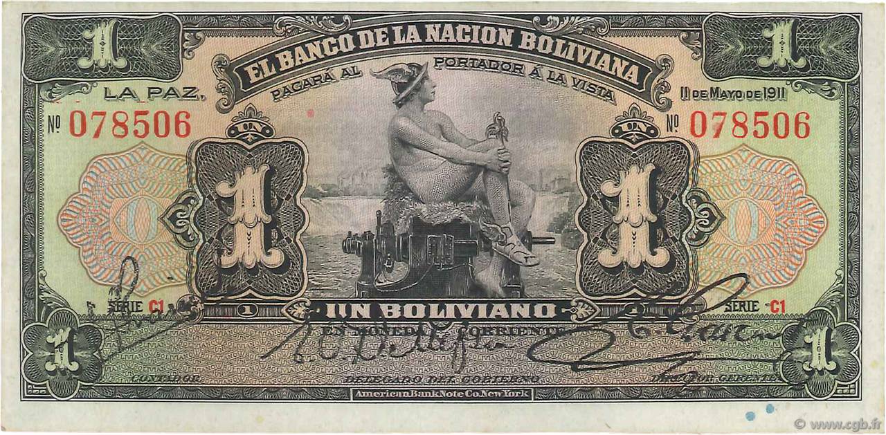 1 Boliviano BOLIVIEN  1911 P.103a fST+