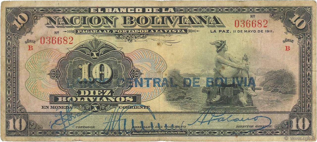 10 Bolivianos BOLIVIA  1929 P.114a q.MB