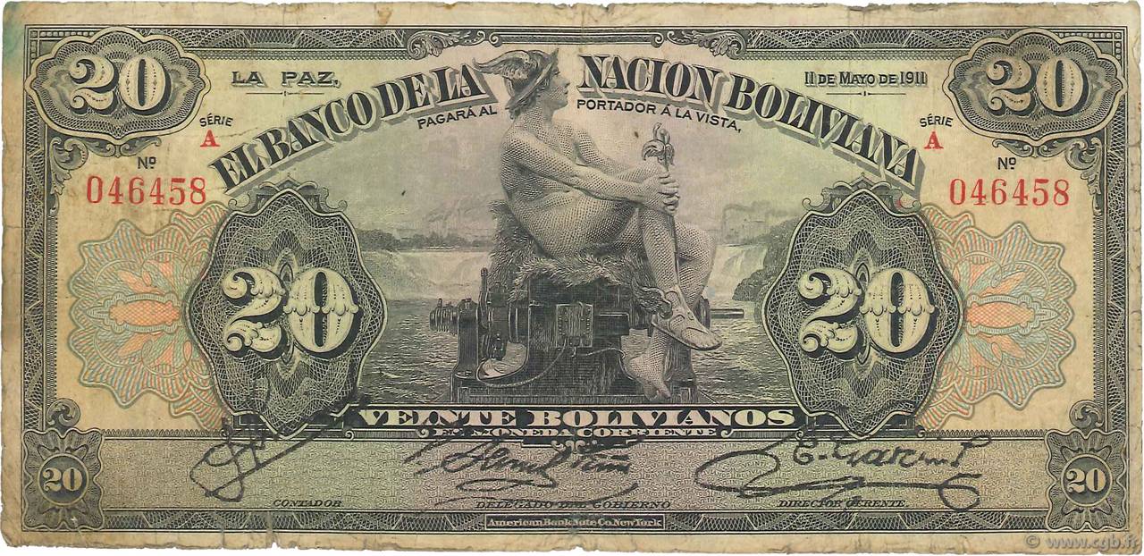 20 Bolivianos BOLIVIEN  1911 P.109a fSGE