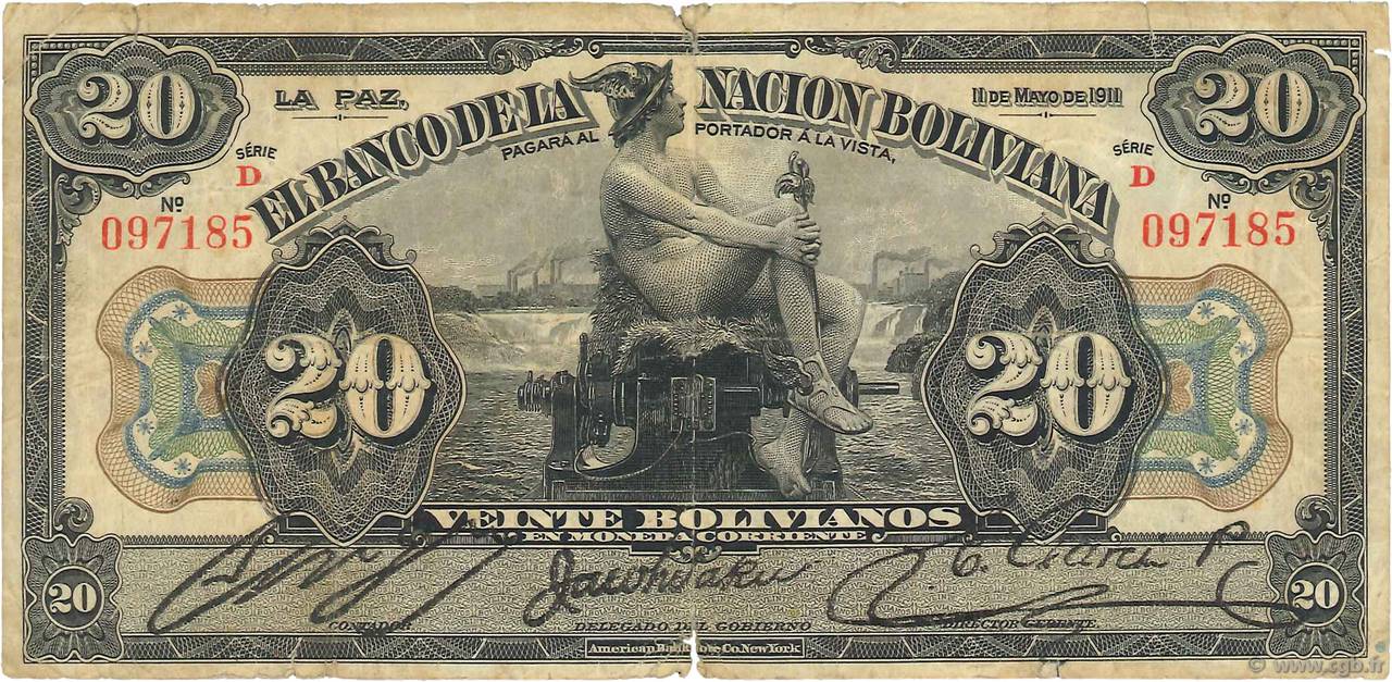 20 Bolivianos BOLIVIA  1911 P.109b RC