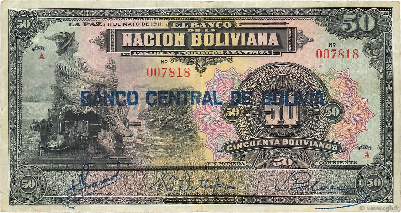 50 Bolivianos BOLIVIA  1929 P.116 BC+
