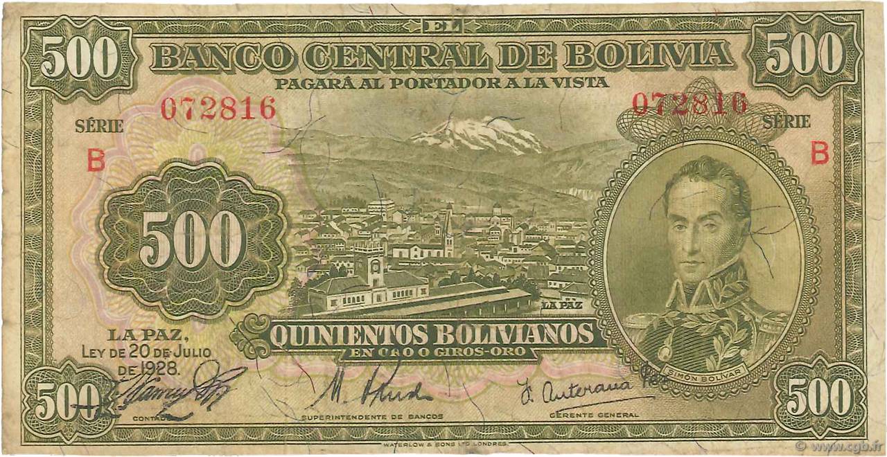 500 Bolivianos BOLIVIEN  1928 P.134 S