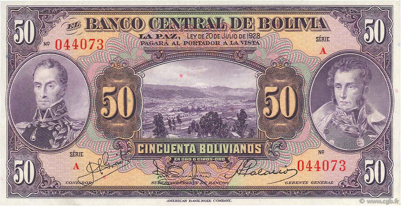 50 Bolivianos BOLIVIEN  1928 P.123a fST+