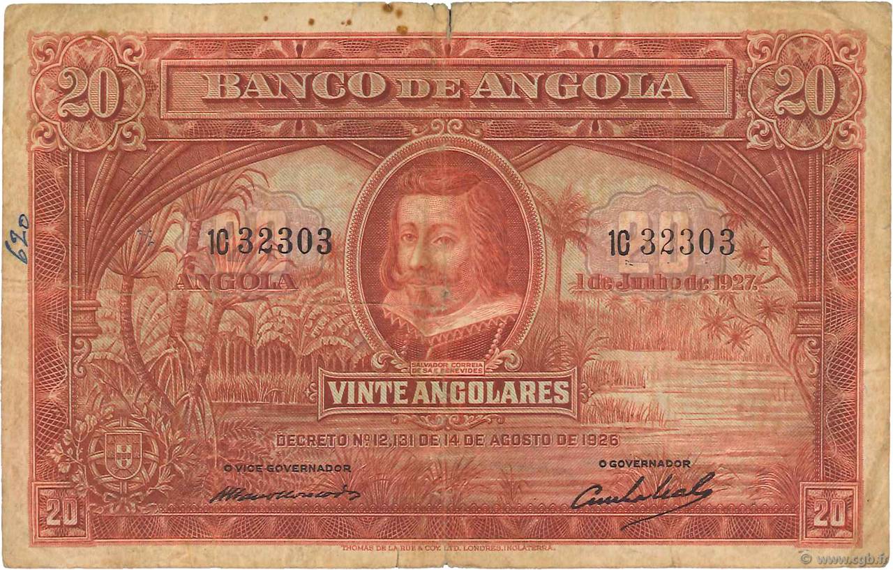 20 Angolares ANGOLA  1927 P.072 BC