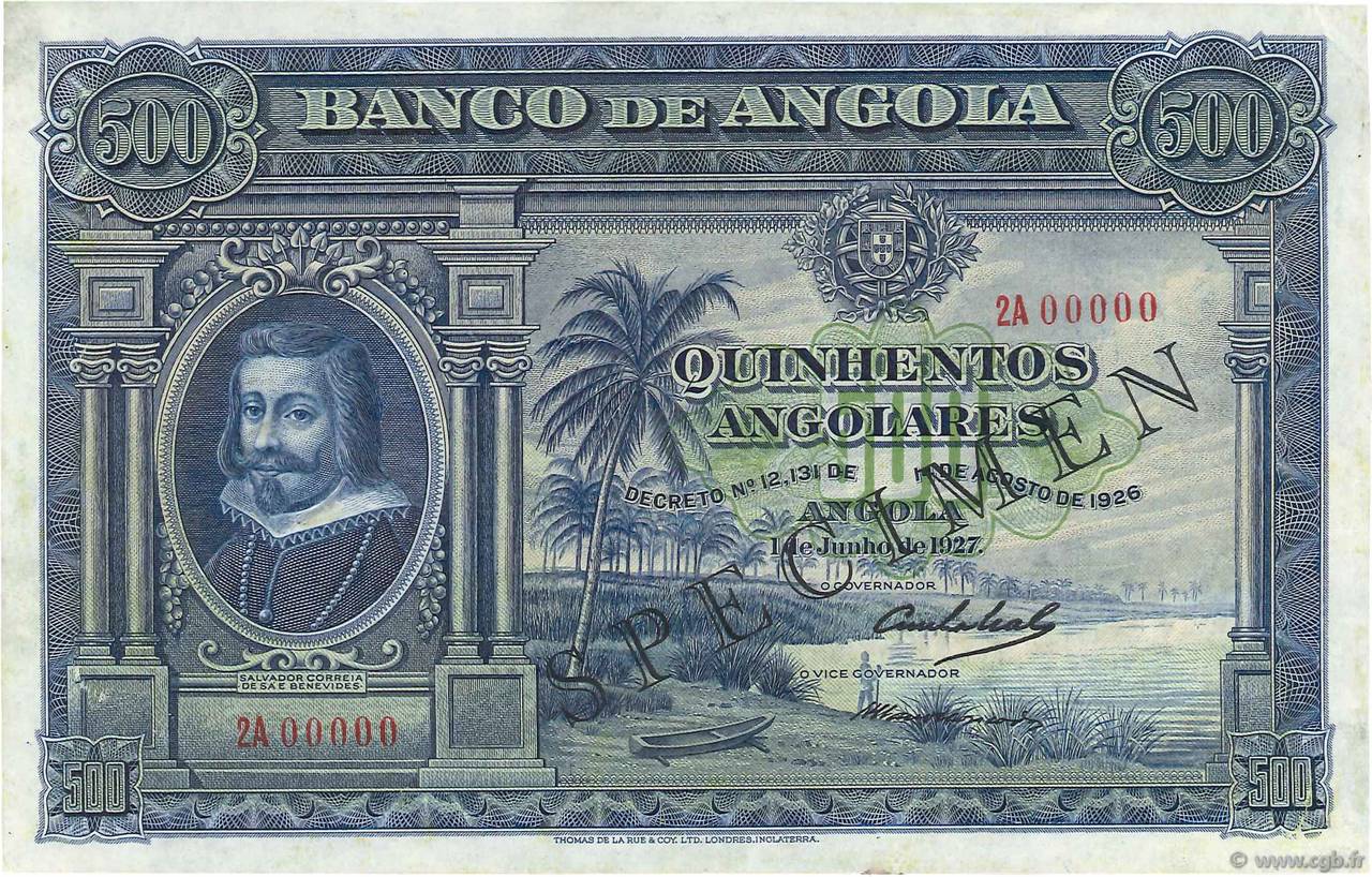 500 Angolares Spécimen ANGOLA  1927 P.076s EBC