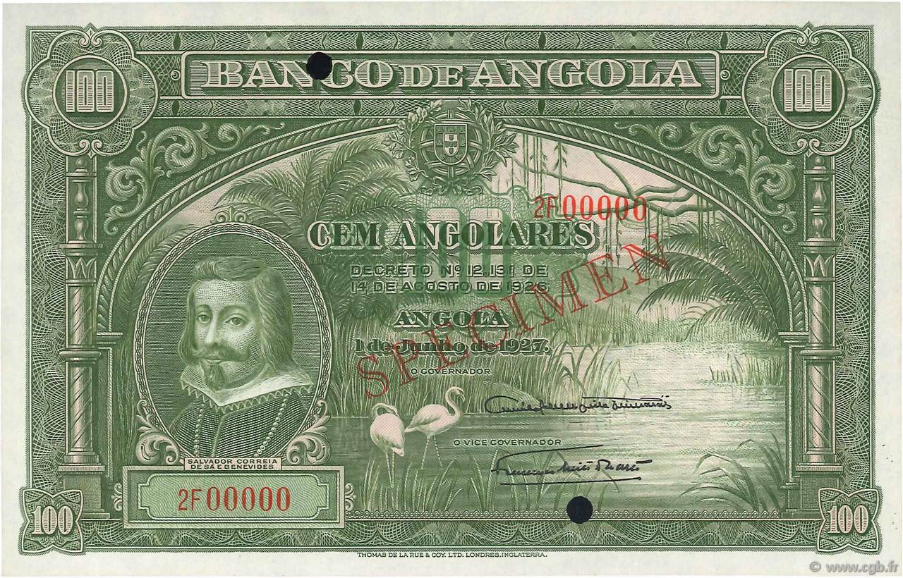 100 Angolares Spécimen ANGOLA  1927 P.075s SC+