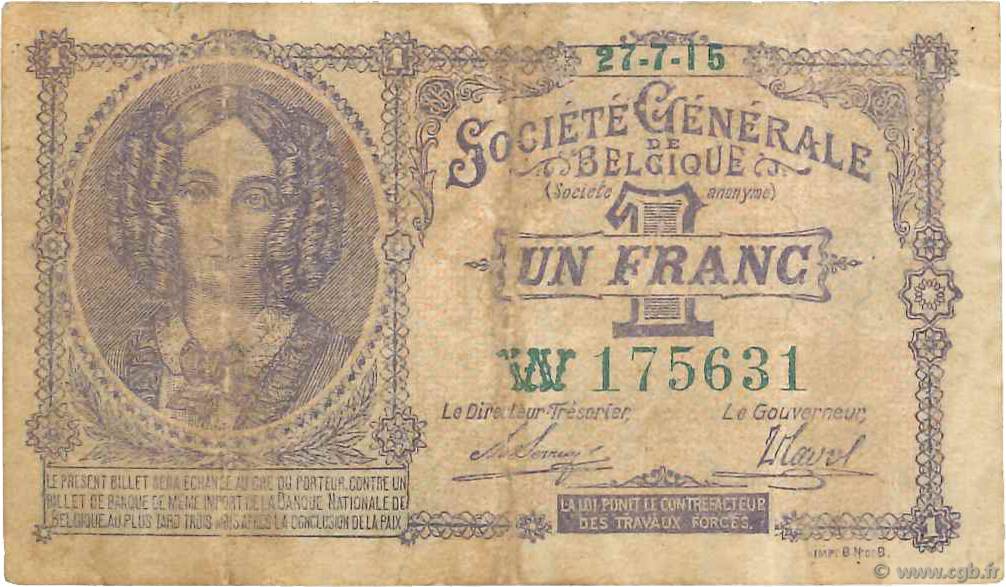 1 Franc BÉLGICA  1915 P.086a BC