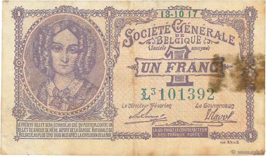 1 Franc BELGIUM  1917 P.086b F