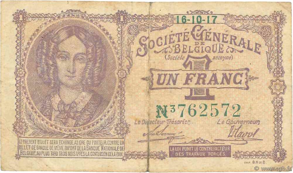 1 Franc BELGIUM  1917 P.086b F