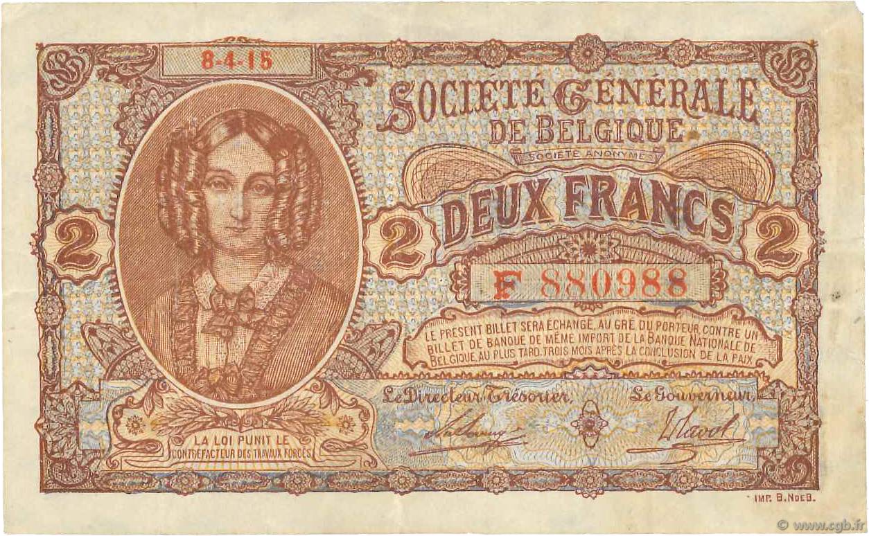 2 Francs BELGIEN  1915 P.087 SS