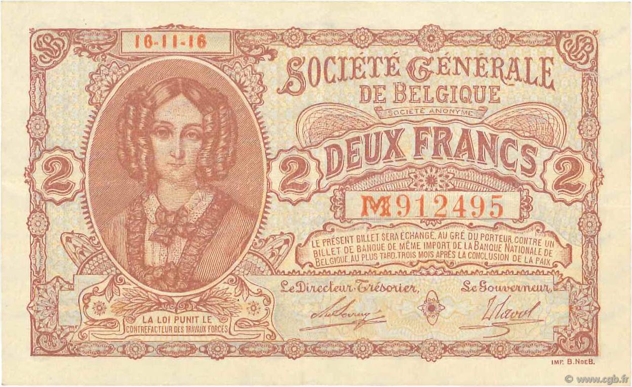2 Francs BELGIEN  1916 P.087 VZ