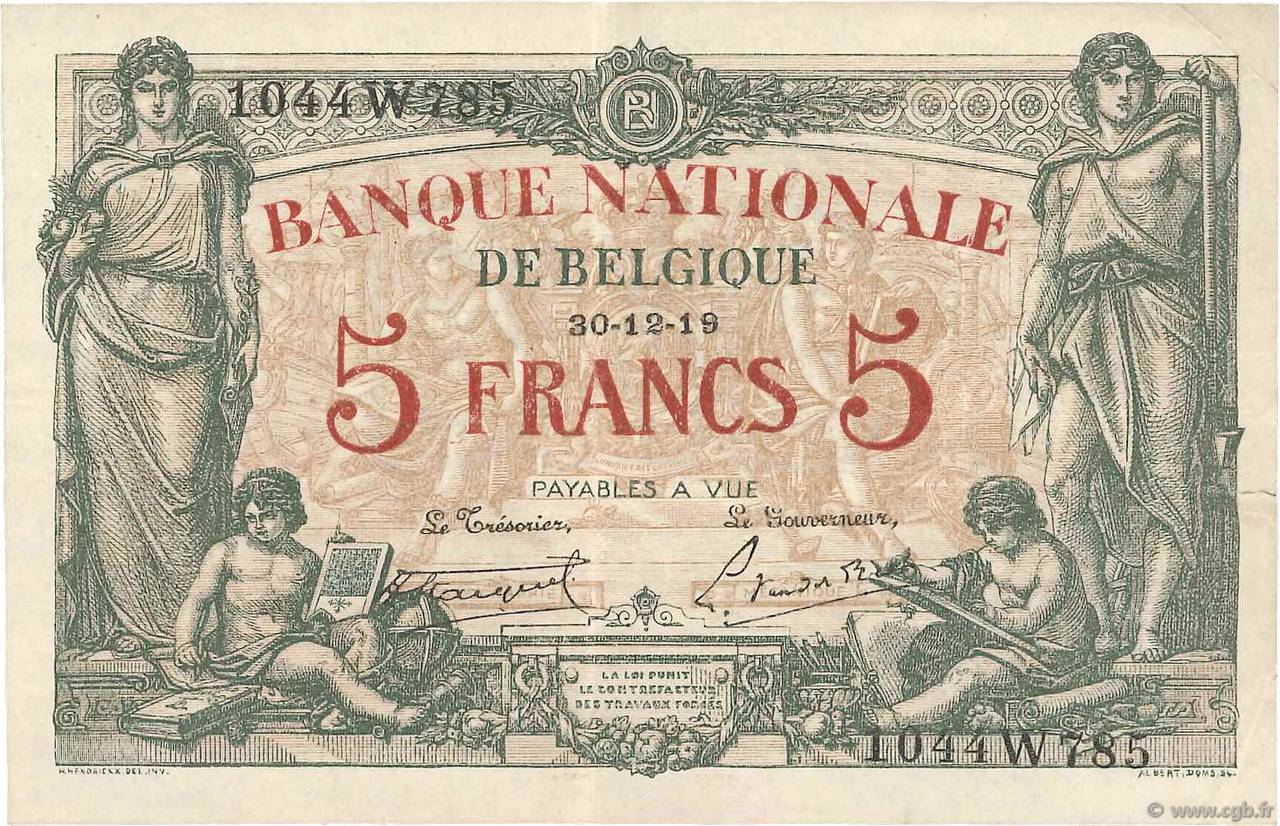 5 Francs BELGIO  1919 P.075b BB