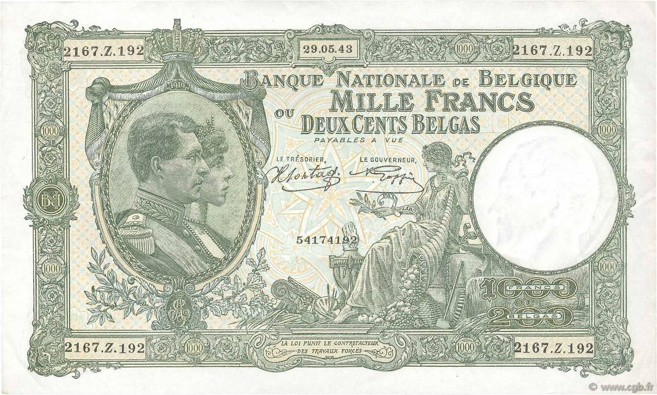 1000 Francs - 200 Belgas BÉLGICA  1943 P.110 MBC+