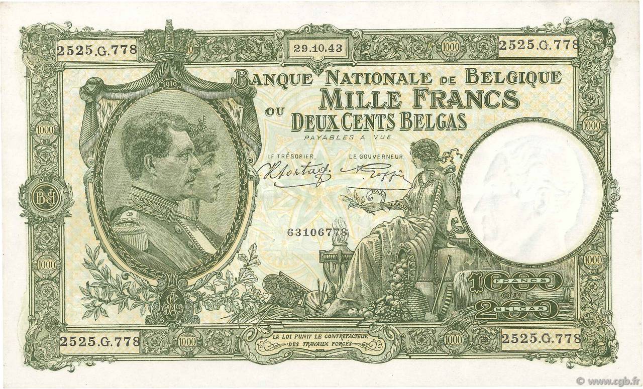 1000 Francs - 200 Belgas BELGIUM  1943 P.110 XF