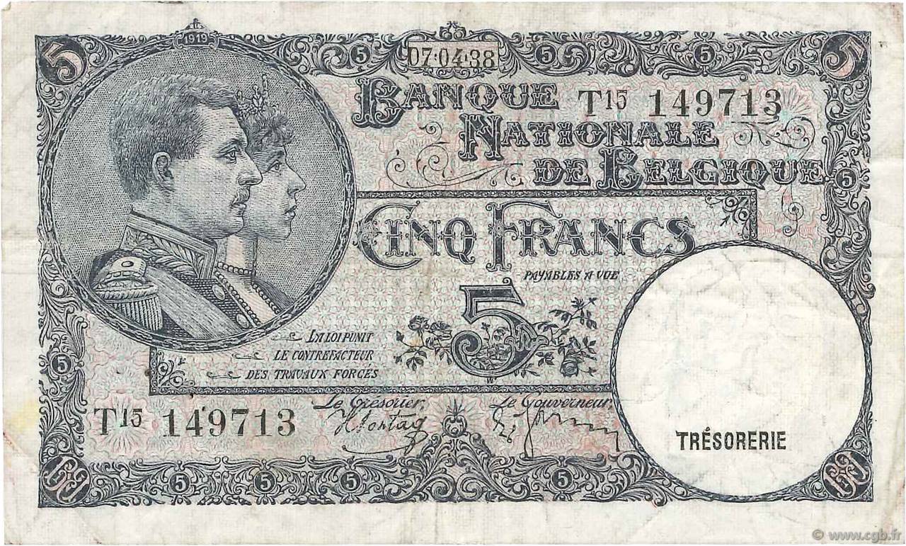 5 Francs BELGIUM  1938 P.108a VF