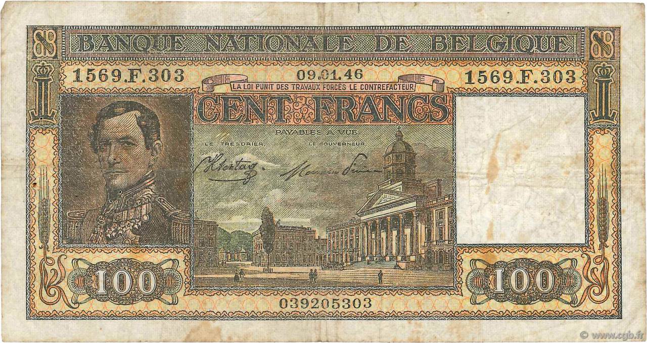 100 Francs BÉLGICA  1945 P.126 BC