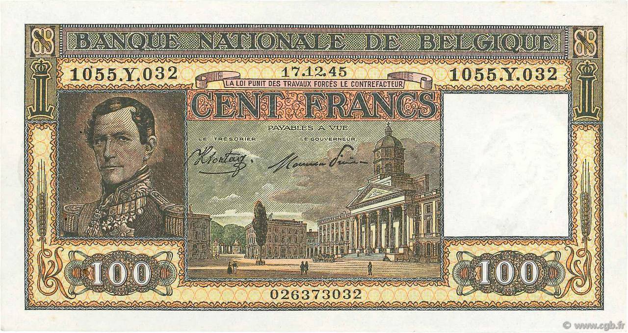 100 Francs BELGIO  1945 P.126 q.SPL