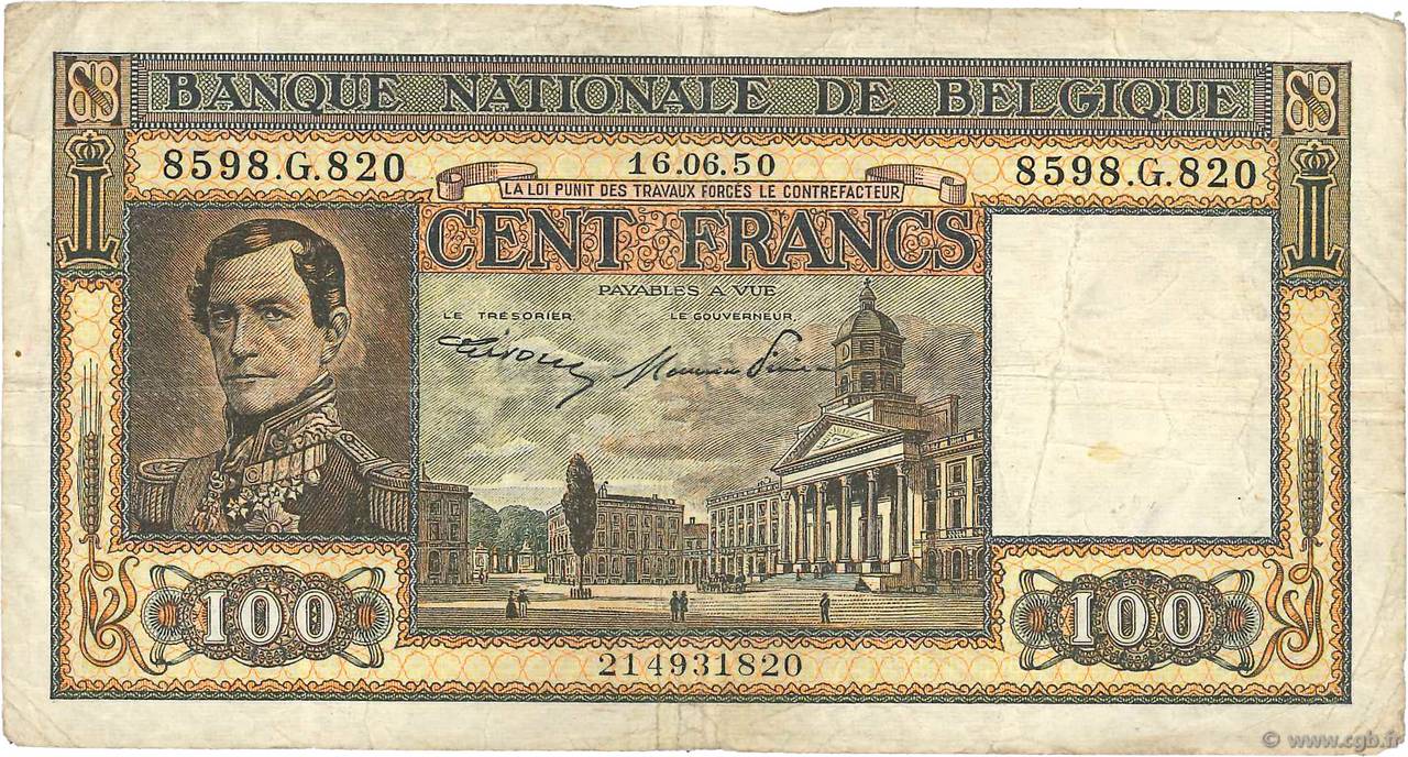 100 Francs BÉLGICA  1947 P.126 BC