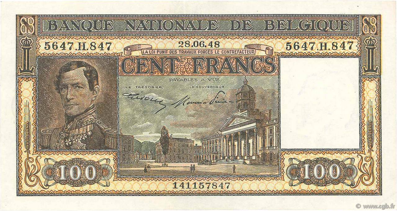 100 Francs BELGIUM  1947 P.126 AU