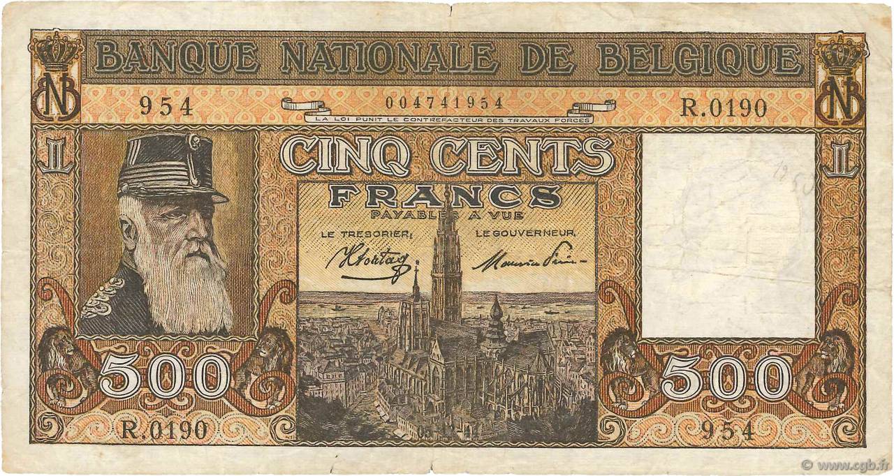 500 Francs BÉLGICA  1944 P.127a RC
