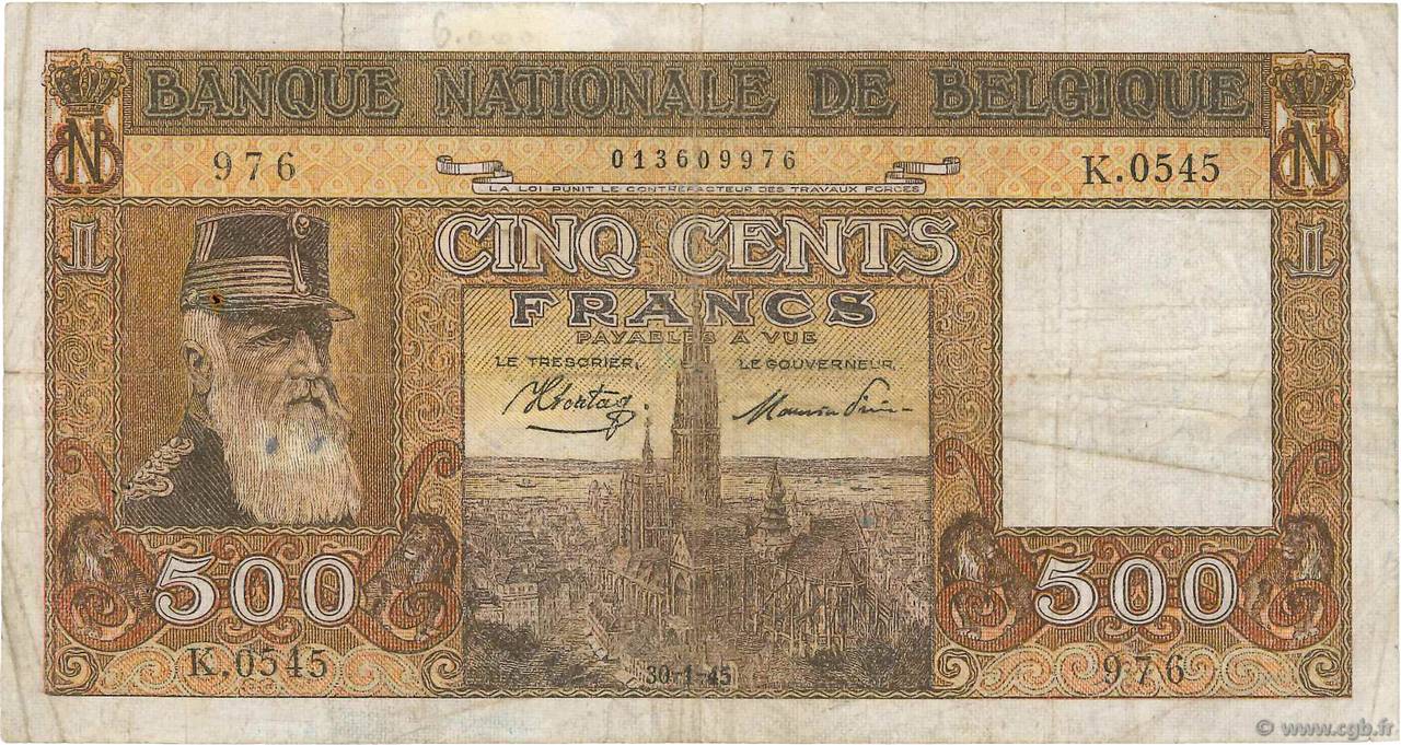 500 Francs BELGIO  1944 P.127a MB