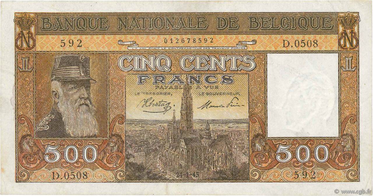 500 Francs BÉLGICA  1944 P.127a MBC+