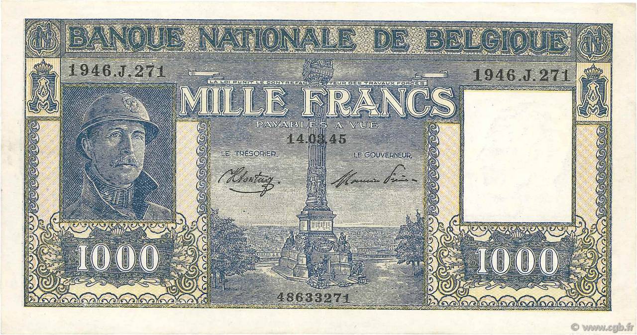 1000 Francs BELGIUM  1944 P.128b VF+