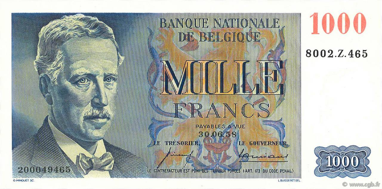 1000 Francs BELGIO  1958 P.131 FDC