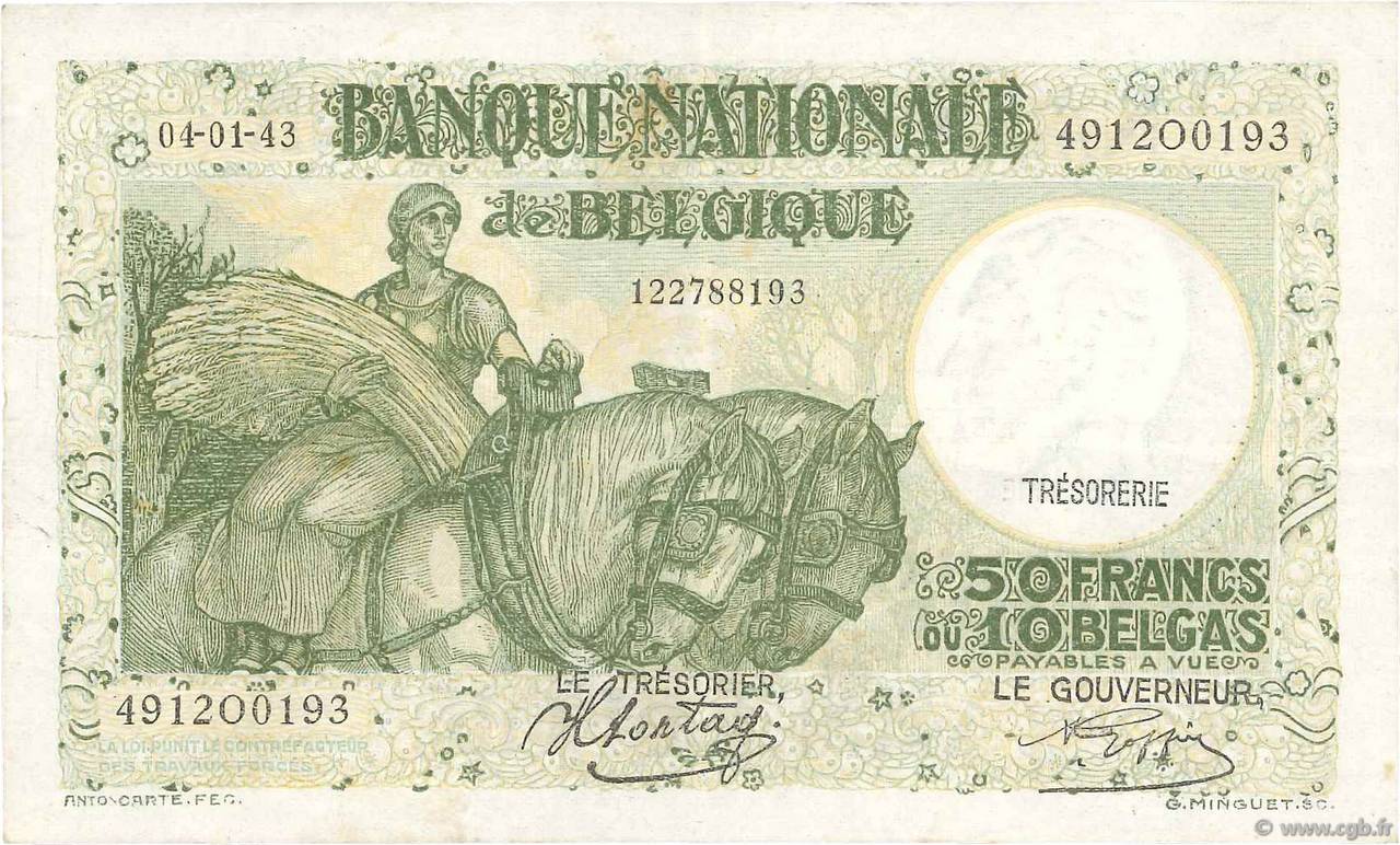 50 Francs - 10 Belgas BELGIQUE  1942 P.106 TTB