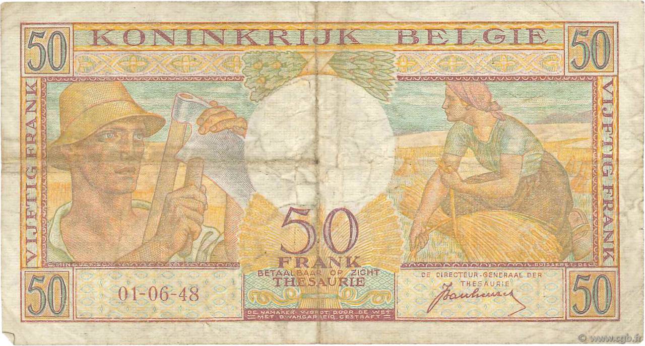 50 Francs BÉLGICA  1948 P.133a RC