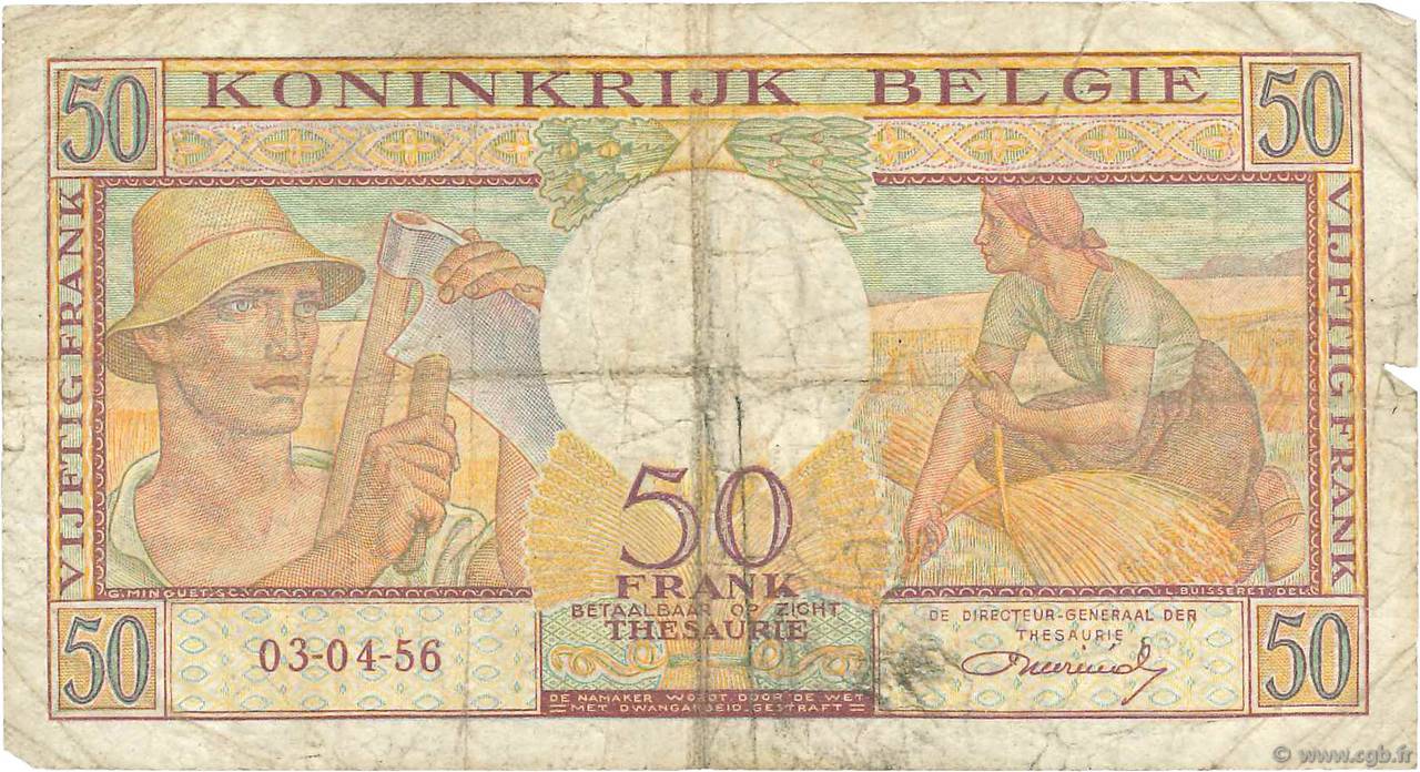 50 Francs BELGIQUE  1956 P.133b B