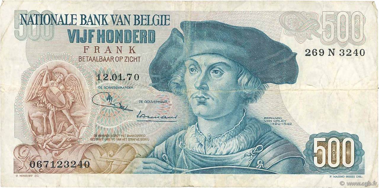 500 Francs BELGIO  1970 P.135b q.BB