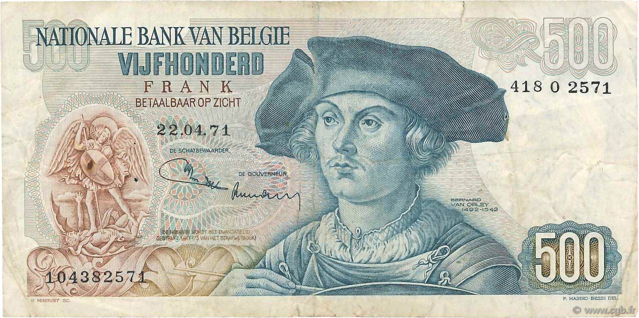 500 Francs BELGIUM  1971 P.135b F